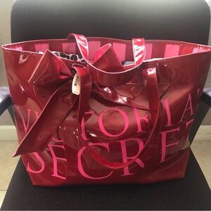 Victoria Secret glossy red tote bags.